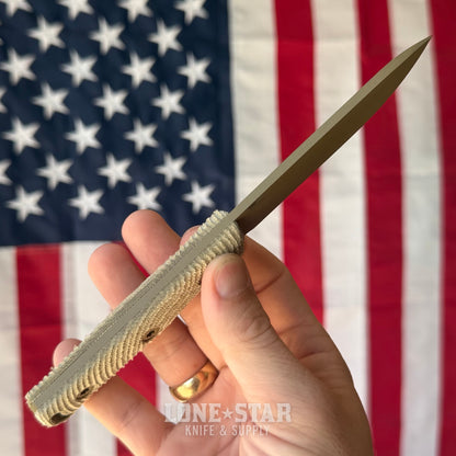 Hellbender Mudpup 4, 3.75" CPM-MagnaCut Drop Point, Coyote Cerakote, OD Green Canvas Micarta, Leather Sheath, Made in USA (HB-MUDPUP4-COY-OD-LTHR)