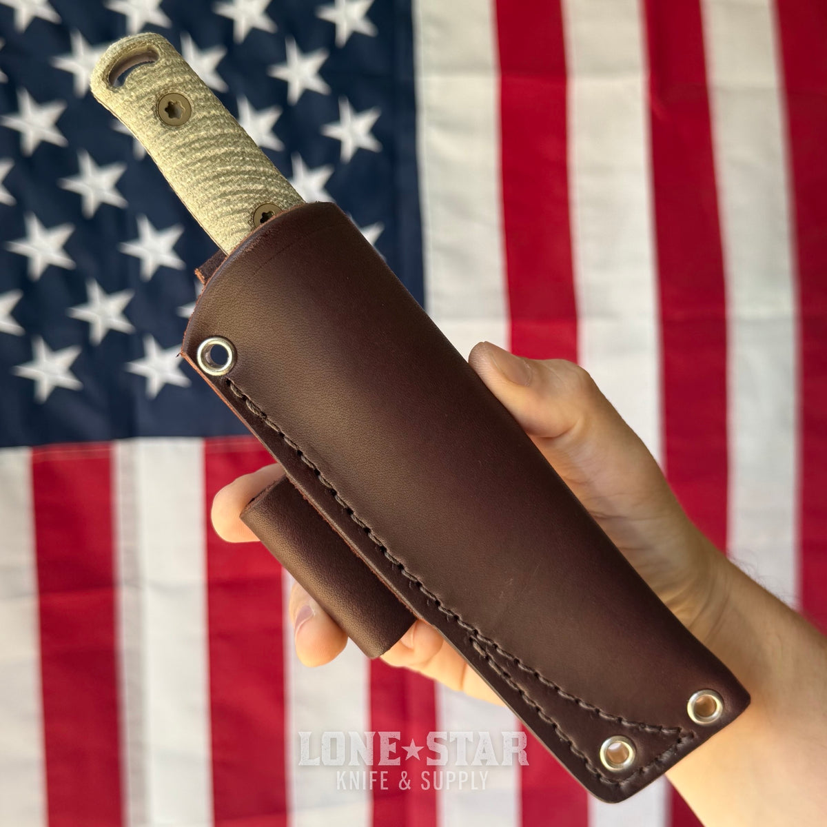 Hellbender Mudpup 4, 3.75" CPM-MagnaCut Drop Point, Coyote Cerakote, OD Green Canvas Micarta, Leather Sheath, Made in USA (HB-MUDPUP4-COY-OD-LTHR)