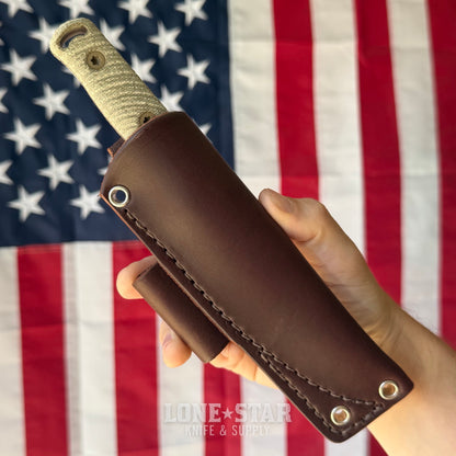 Hellbender Mudpup 4, 3.75" CPM-MagnaCut Drop Point, Coyote Cerakote, OD Green Canvas Micarta, Leather Sheath, Made in USA (HB-MUDPUP4-COY-OD-LTHR)