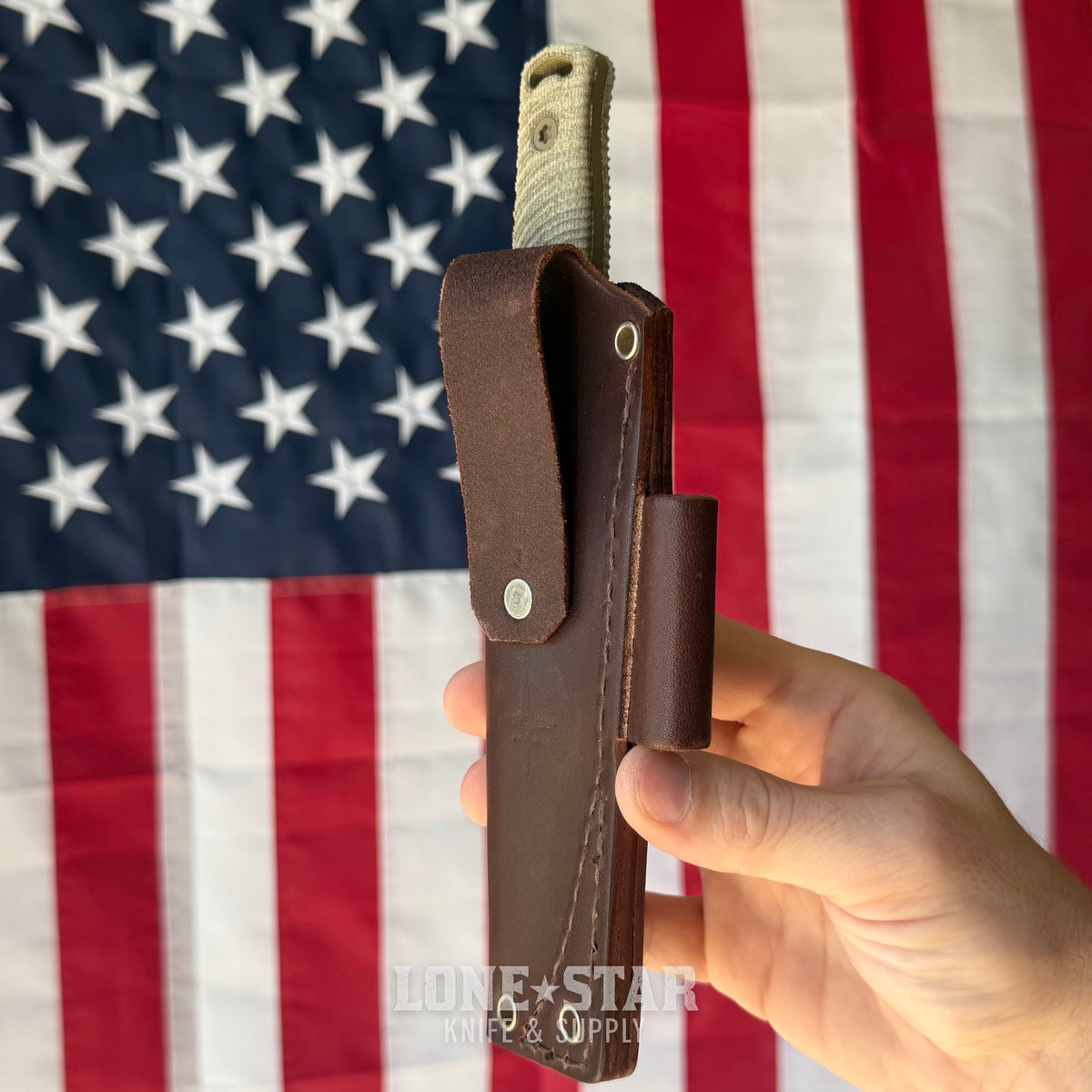 Hellbender Mudpup 4, 3.75" CPM-MagnaCut Drop Point, Coyote Cerakote, OD Green Canvas Micarta, Leather Sheath, Made in USA (HB-MUDPUP4-COY-OD-LTHR)