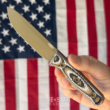 Hellbender Mudpup 4, 3.75" CPM-MagnaCut Drop Point, Coyote Cerakote, Multicolored G10, Leather Sheath, Made in USA (HB-MUDPUP4-COY-TRI-LTHR)