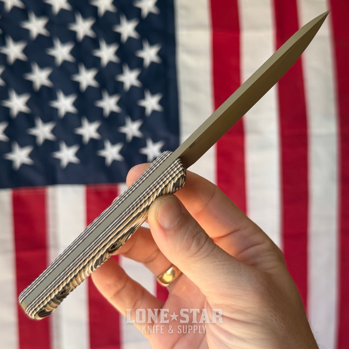 Hellbender Mudpup 4, 3.75" CPM-MagnaCut Drop Point, Coyote Cerakote, Multicolored G10, Leather Sheath, Made in USA (HB-MUDPUP4-COY-TRI-LTHR)