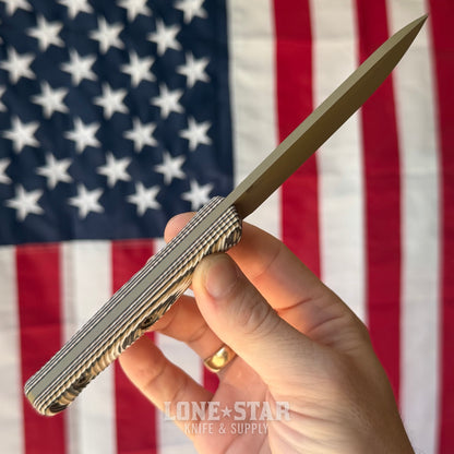 Hellbender Mudpup 4, 3.75" CPM-MagnaCut Drop Point, Coyote Cerakote, Multicolored G10, Leather Sheath, Made in USA (HB-MUDPUP4-COY-TRI-LTHR)