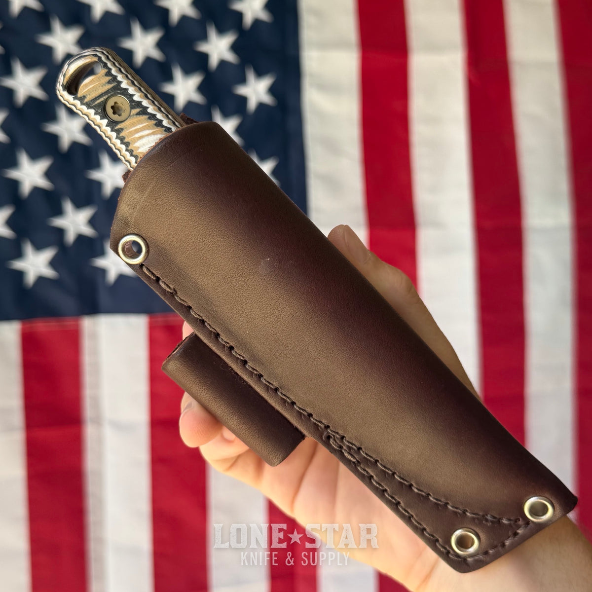 Hellbender Mudpup 4, 3.75" CPM-MagnaCut Drop Point, Coyote Cerakote, Multicolored G10, Leather Sheath, Made in USA (HB-MUDPUP4-COY-TRI-LTHR)