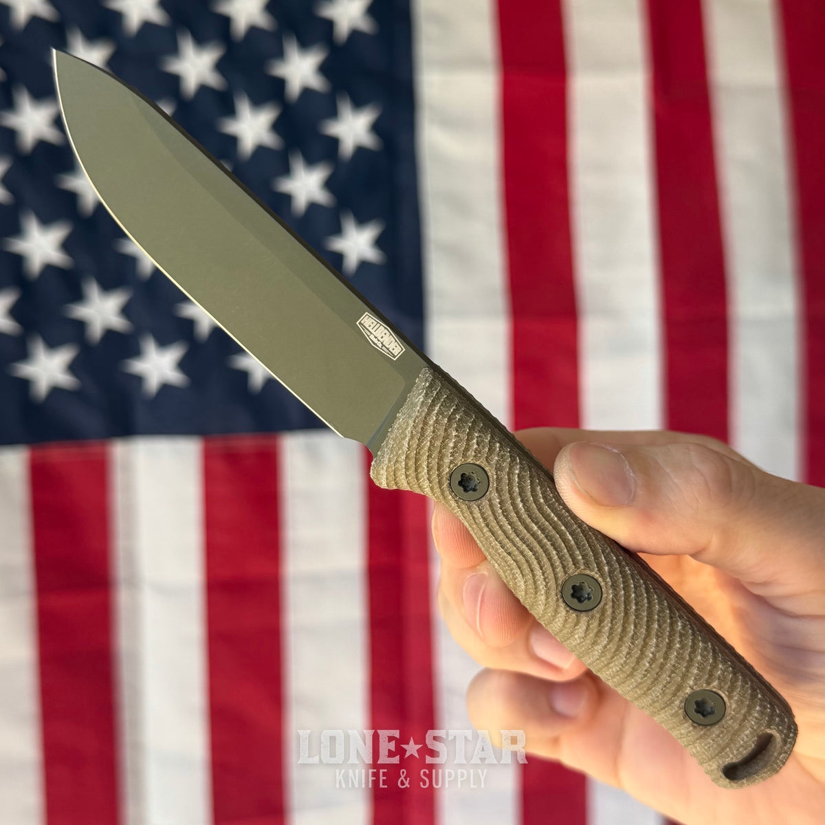 Hellbender Mudpup 4, 3.75" CPM-MagnaCut Drop Point, OD Green Cerakote, OD Green Canvas Micarta, Leather Sheath, Made in USA (HB-MUDPUP4-OD-OD-LTHR)