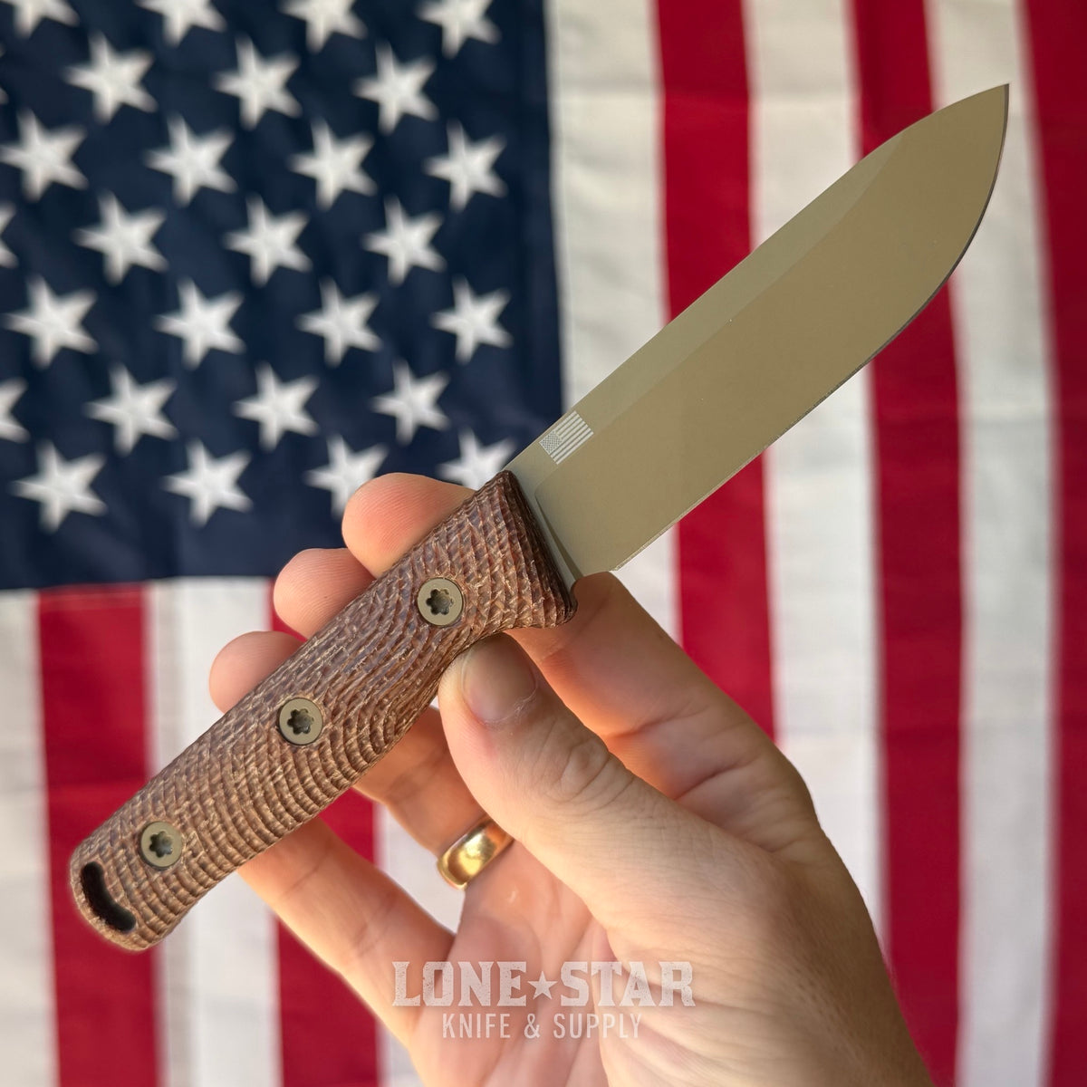 Hellbender Mudpup 4, 3.75" CPM-MagnaCut Drop Point, Coyote Cerakote, Burlap Micarta, Leather Sheath, Made in USA (HB-MUDPUP4-COY-BURLAP-LTHR)