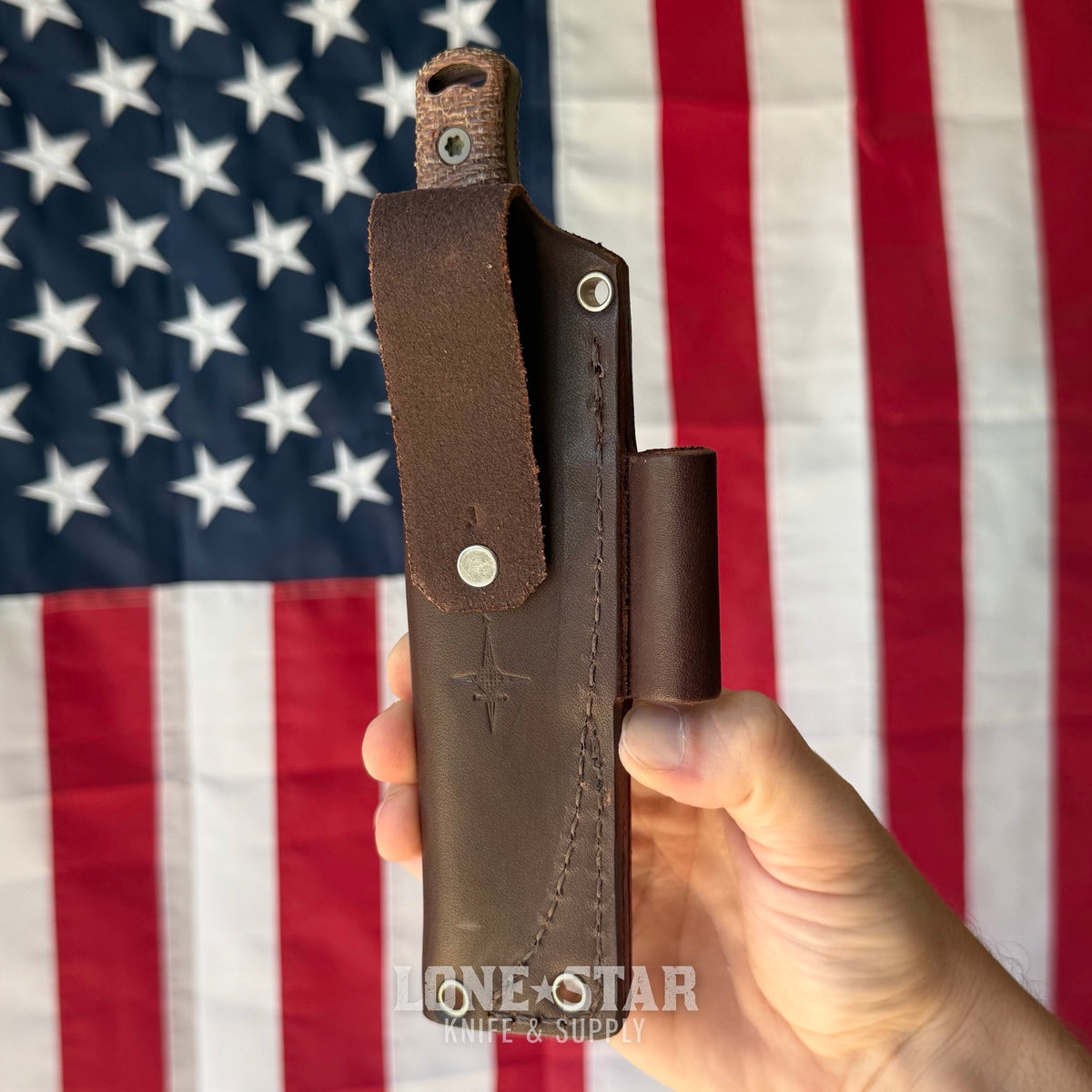 Hellbender Mudpup 4, 3.75" CPM-MagnaCut Drop Point, Coyote Cerakote, Burlap Micarta, Leather Sheath, Made in USA (HB-MUDPUP4-COY-BURLAP-LTHR)