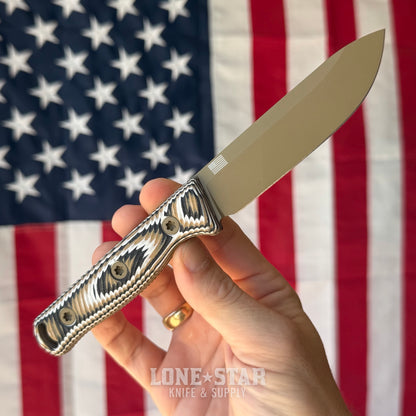 Hellbender Mudpup 4, 3.75" CPM-MagnaCut Drop Point, Coyote Cerakote, Multicolored G10, Kydex Sheath, Made in USA (HB-MUDPUP4-COY-TRI-KY)