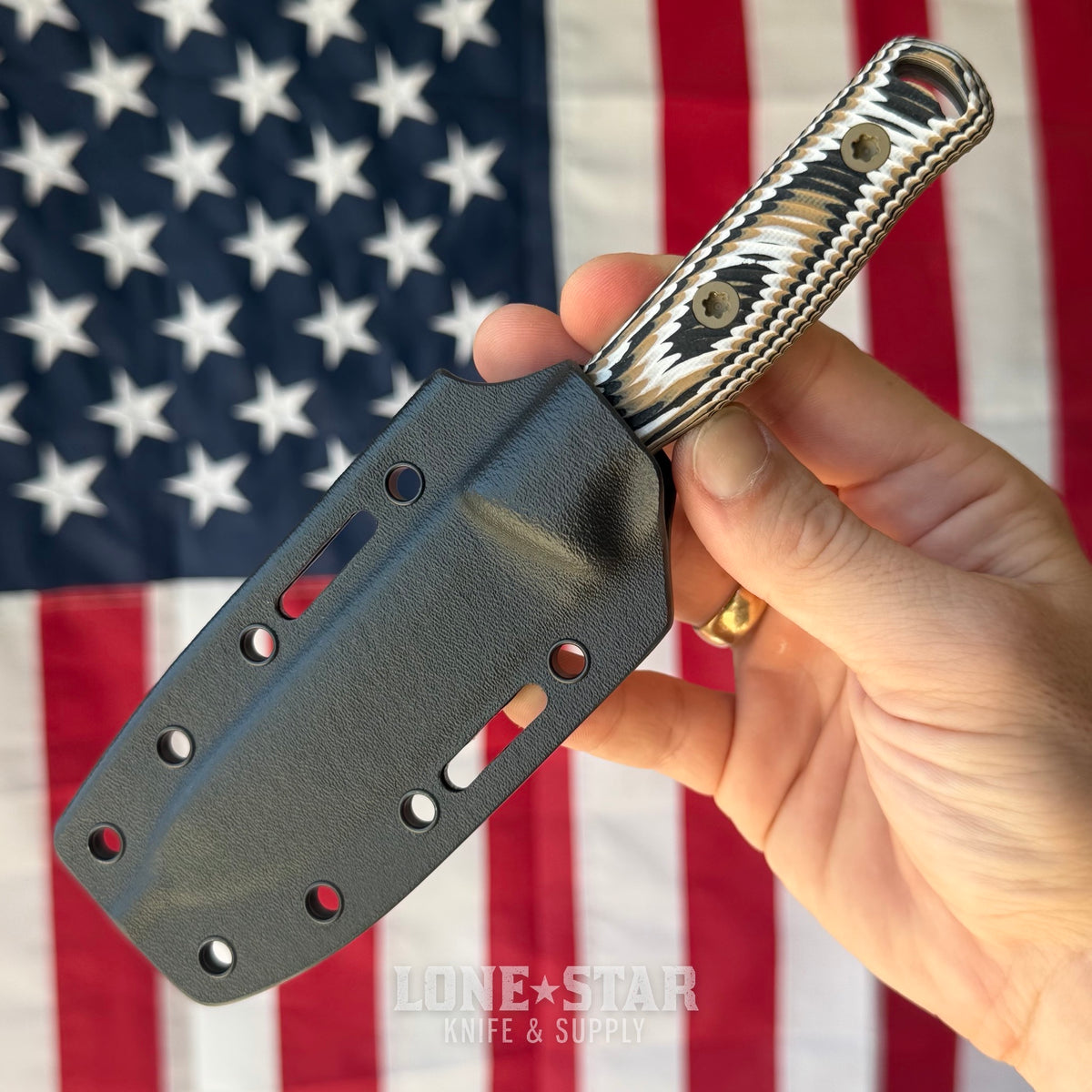 Hellbender Mudpup 4, 3.75" CPM-MagnaCut Drop Point, Coyote Cerakote, Multicolored G10, Kydex Sheath, Made in USA (HB-MUDPUP4-COY-TRI-KY)