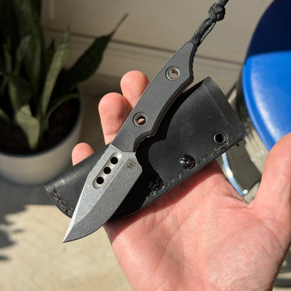 Heretic Knives Kobold Fixed Blade Knife, Black G10, Stonewash MagnaCut Blade, 2.8″, Made in USA (H065-2A-BLK-G10)