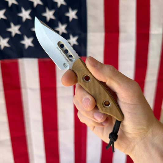 Heretic Knives Kobold Fixed Blade Knife, FDE G10, Stonewash MagnaCut Blade, 2.8″, Made in USA (H065-2A-FDE-G10)