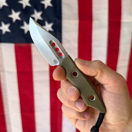 Heretic Knives Kobold Fixed Blade Knife, OD Green G10, Stonewash MagnaCut Blade, 2.8″, Made in USA (H065-2A-OD-G10)