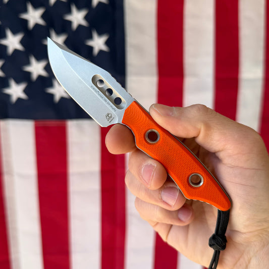 Heretic Knives Kobold Fixed Blade Knife, Orange G10, Stonewash MagnaCut Blade, 2.8″, Made in USA (H065-2A-OG-G10)