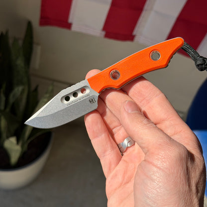 Heretic Knives Kobold Fixed Blade Knife, Orange G10, Stonewash MagnaCut Blade, 2.8″, Made in USA (H065-2A-OG-G10)