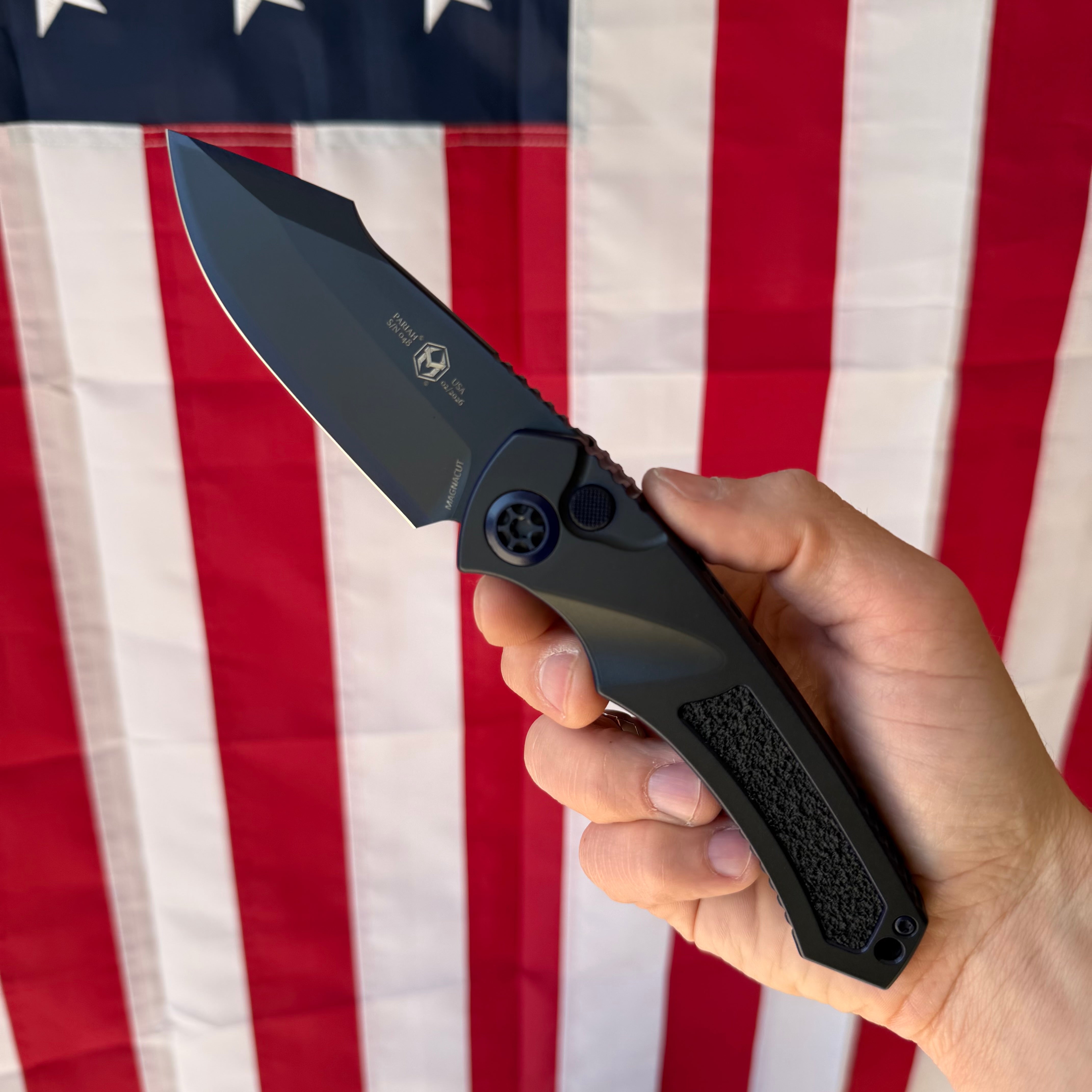 Heretic Pariah Auto Knife, Secret Cel Shade Handle, CPM MagnaCut