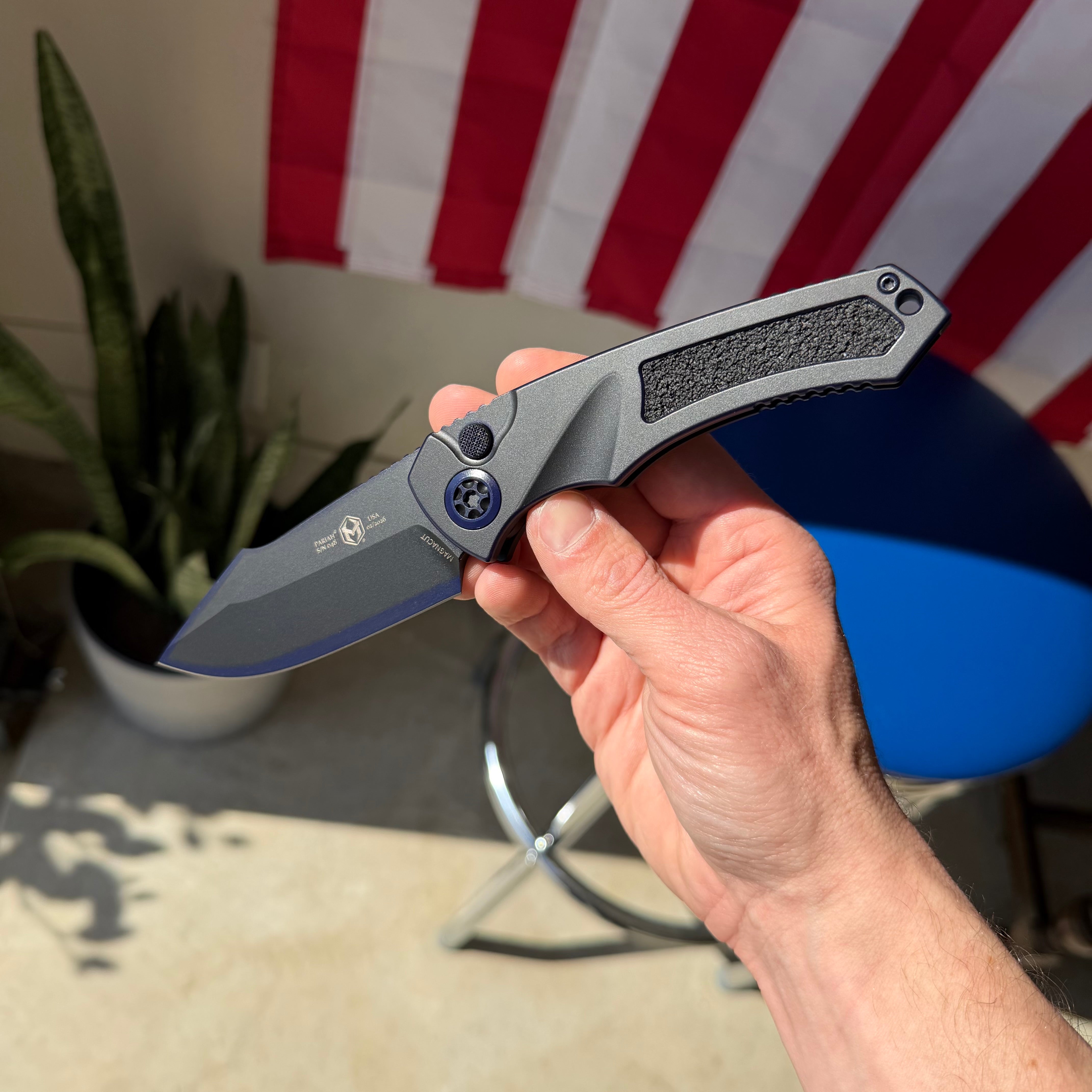 Heretic Pariah Auto Knife, Secret Cel Shade Handle, CPM MagnaCut