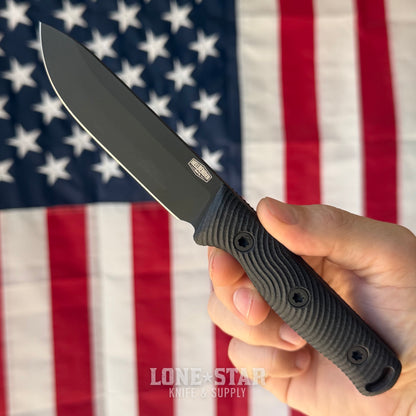 Hellbender Mudpup 4, 3.75" CPM-MagnaCut Drop Point, Black Cerakote, Black G10, Leather Sheath, Made in USA (HB-MUDPUP4-BLK-BLK-LTHR)