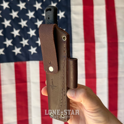 Hellbender Mudpup 4, 3.75" CPM-MagnaCut Drop Point, Black Cerakote, Black G10, Leather Sheath, Made in USA (HB-MUDPUP4-BLK-BLK-LTHR)