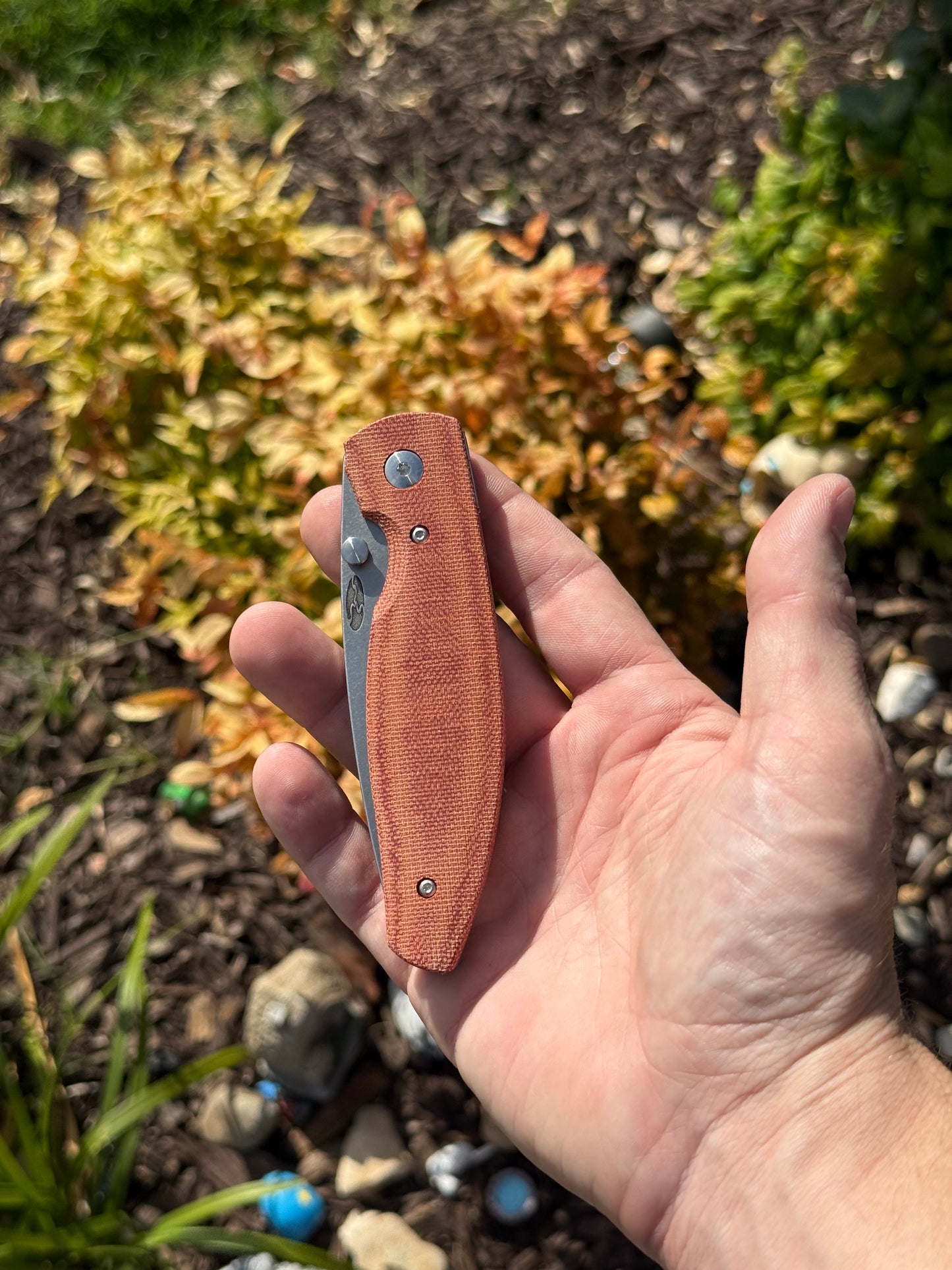 TRM ATOM Linerlock Knife – Autumn Orange Micarta 3D Contoured Scales, MagnaCut Blade – Made in USA