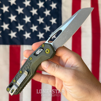 The Back Door: Microtech MSI Ram Lok Full Size - 3.9" M390MK Sheepsfoot, Distressed Grenade Green Aluminum - Made in USA (MCT21010FRDGGU25) (Trade In)