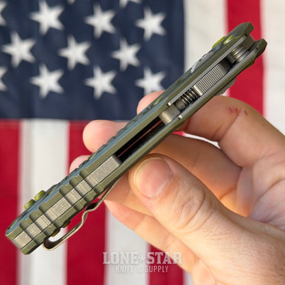 The Back Door: Microtech MSI Ram Lok Full Size - 3.9" M390MK Sheepsfoot, Distressed Grenade Green Aluminum - Made in USA (MCT21010FRDGGU25) (Trade In)