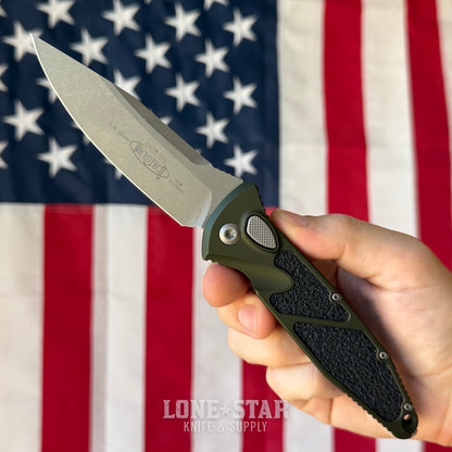 The Back Door: Microtech Socom Elite Auto S/E - 3.98" M390 Apocalyptic, Woodlands Green - Made in USA (MCT160A10APWL) (Trade In)