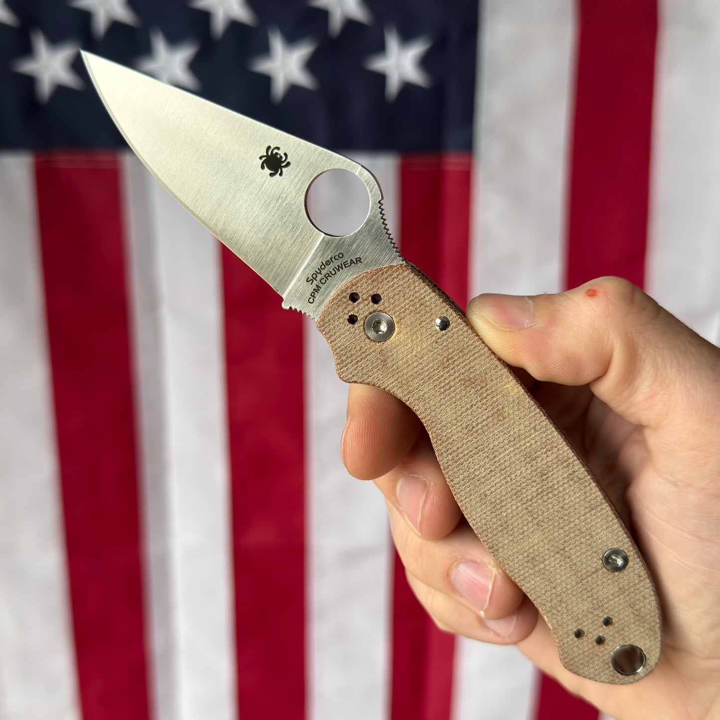 Back Door: Spyderco Para 3 CruWear & Micarta Compression Lock Folding Knife 2.95" CPM CruWear Satin Plain Blade, Brown Canvas Micarta Handles - Return