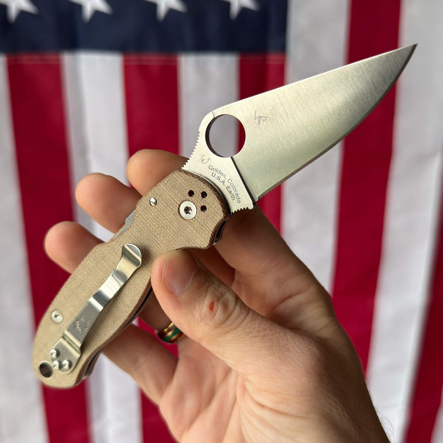 Back Door: Spyderco Para 3 CruWear & Micarta Compression Lock Folding Knife 2.95" CPM CruWear Satin Plain Blade, Brown Canvas Micarta Handles - Return
