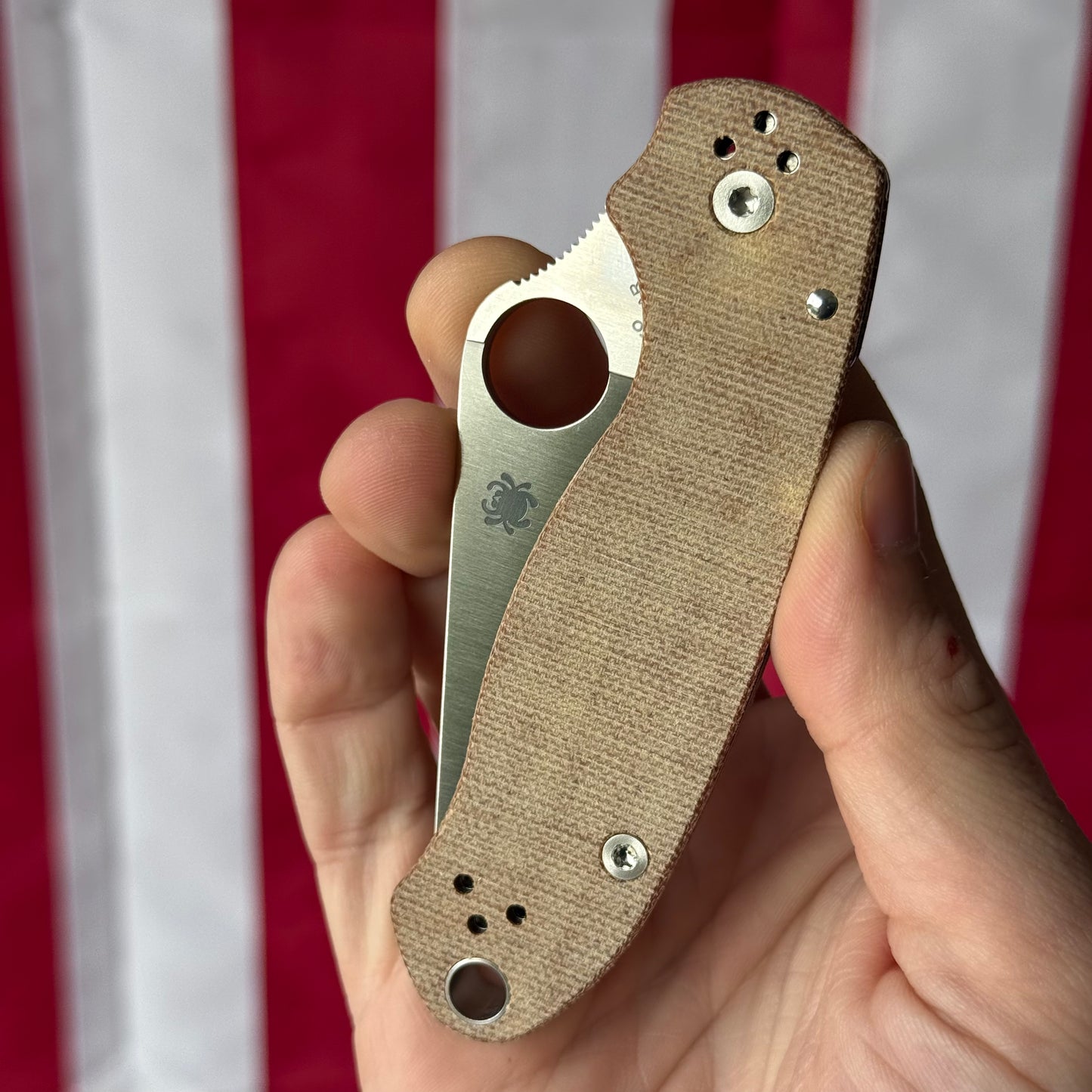 Back Door: Spyderco Para 3 CruWear & Micarta Compression Lock Folding Knife 2.95" CPM CruWear Satin Plain Blade, Brown Canvas Micarta Handles - Return