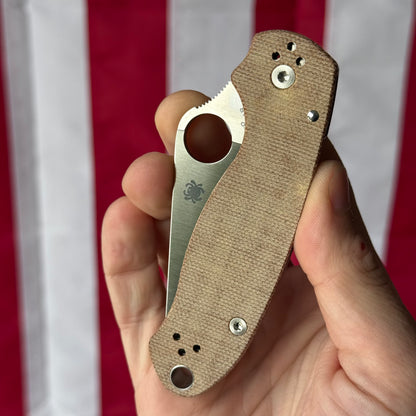 Back Door: Spyderco Para 3 CruWear & Micarta Compression Lock Folding Knife 2.95" CPM CruWear Satin Plain Blade, Brown Canvas Micarta Handles - Return