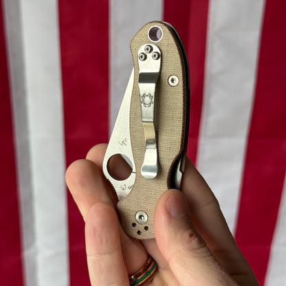 Back Door: Spyderco Para 3 CruWear & Micarta Compression Lock Folding Knife 2.95" CPM CruWear Satin Plain Blade, Brown Canvas Micarta Handles - Return