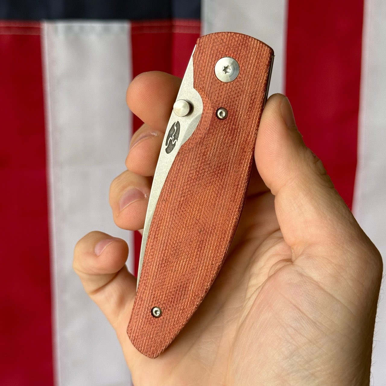 The Back Door: TRM ATOM LL - Autumn Orange Micarta 3D Contoured Smooth, MagnaCut Blade (Return)