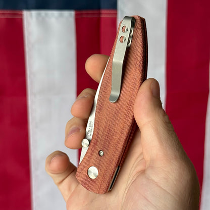 The Back Door: TRM ATOM LL - Autumn Orange Micarta 3D Contoured Smooth, MagnaCut Blade (Return)