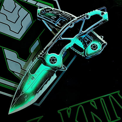 The Back Door: Heretic Medusa Manual Knife - Toxic Green Negative Cel Shade, 3″ MagnaCut Tanto, Cerakote Blade and Handle - Made in USA (H009-NCS-TX) (Return)
