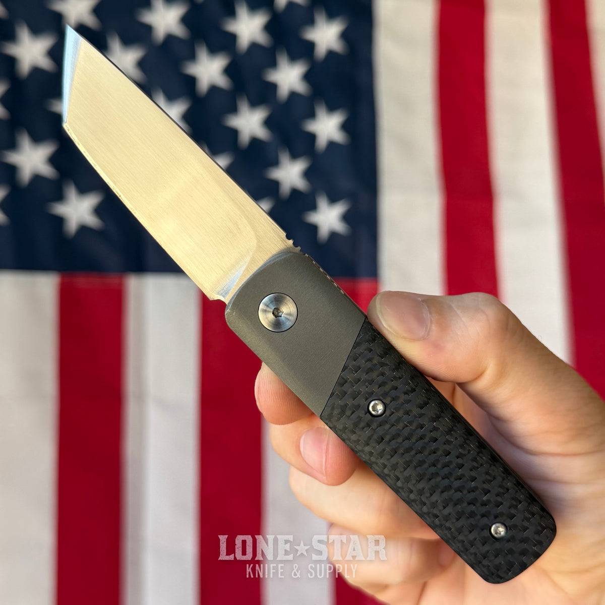 The Back Door: Old Dominion Knifeworks Custom Gent Front Flipper - 3", Bronze Weave Carbon Fiber - Made in USA (Trade In)