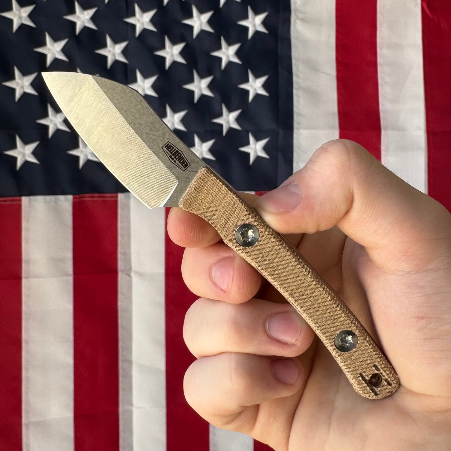 Hellbender Blade Co. Newt 2" Fixed Blade – Natural Micarta, MagnaCut Satin Sheepsfoot, Kydex Sheath – Made in USA