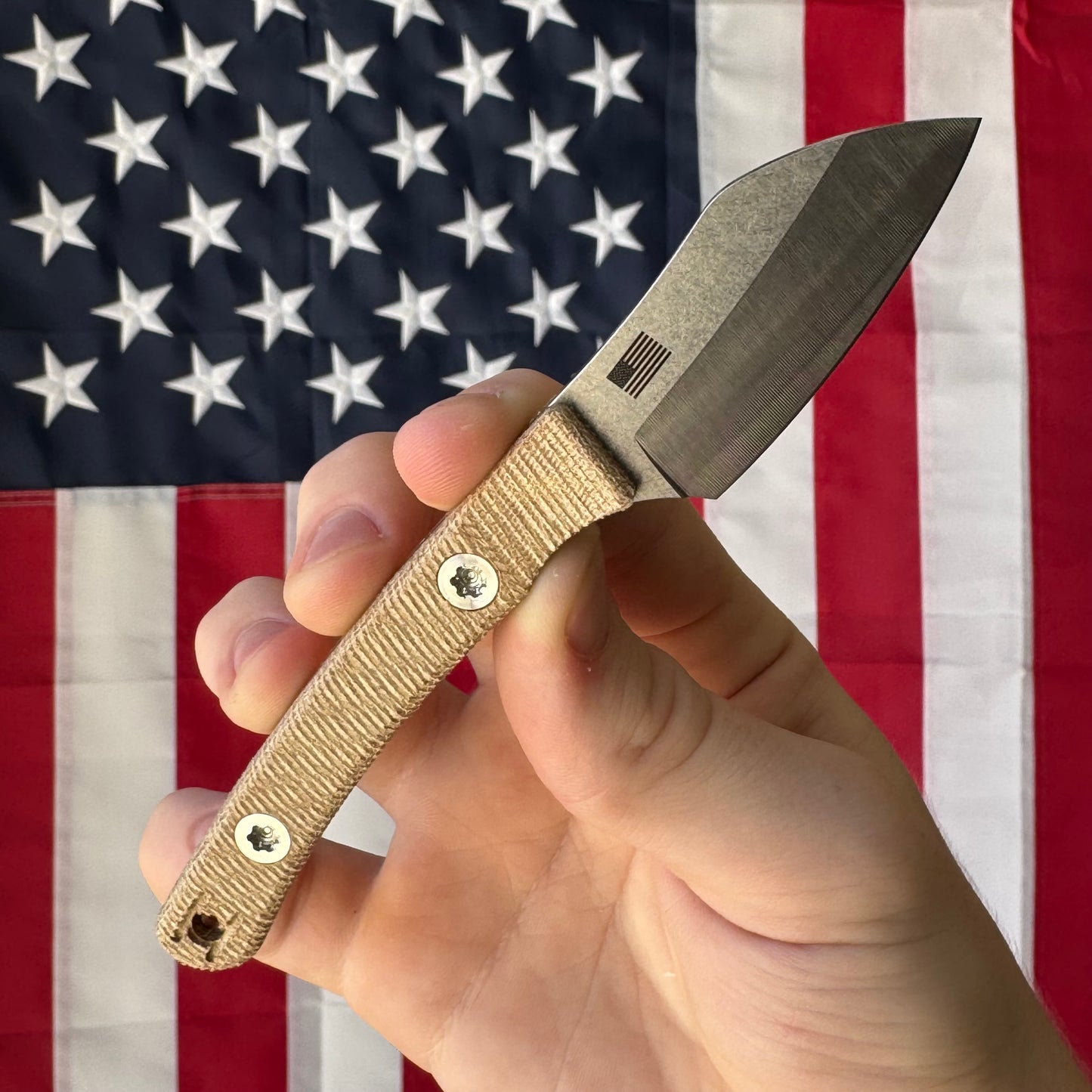 Hellbender Blade Co. Newt 2" Fixed Blade – Natural Micarta, MagnaCut Satin Sheepsfoot, Kydex Sheath – Made in USA