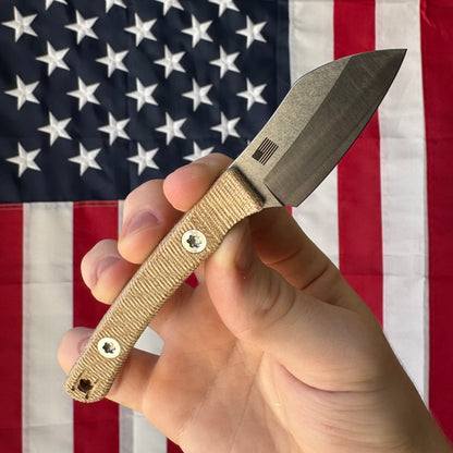 Hellbender Blade Co. Newt 2" Fixed Blade – Natural Micarta, MagnaCut Satin Sheepsfoot, Kydex Sheath – Made in USA