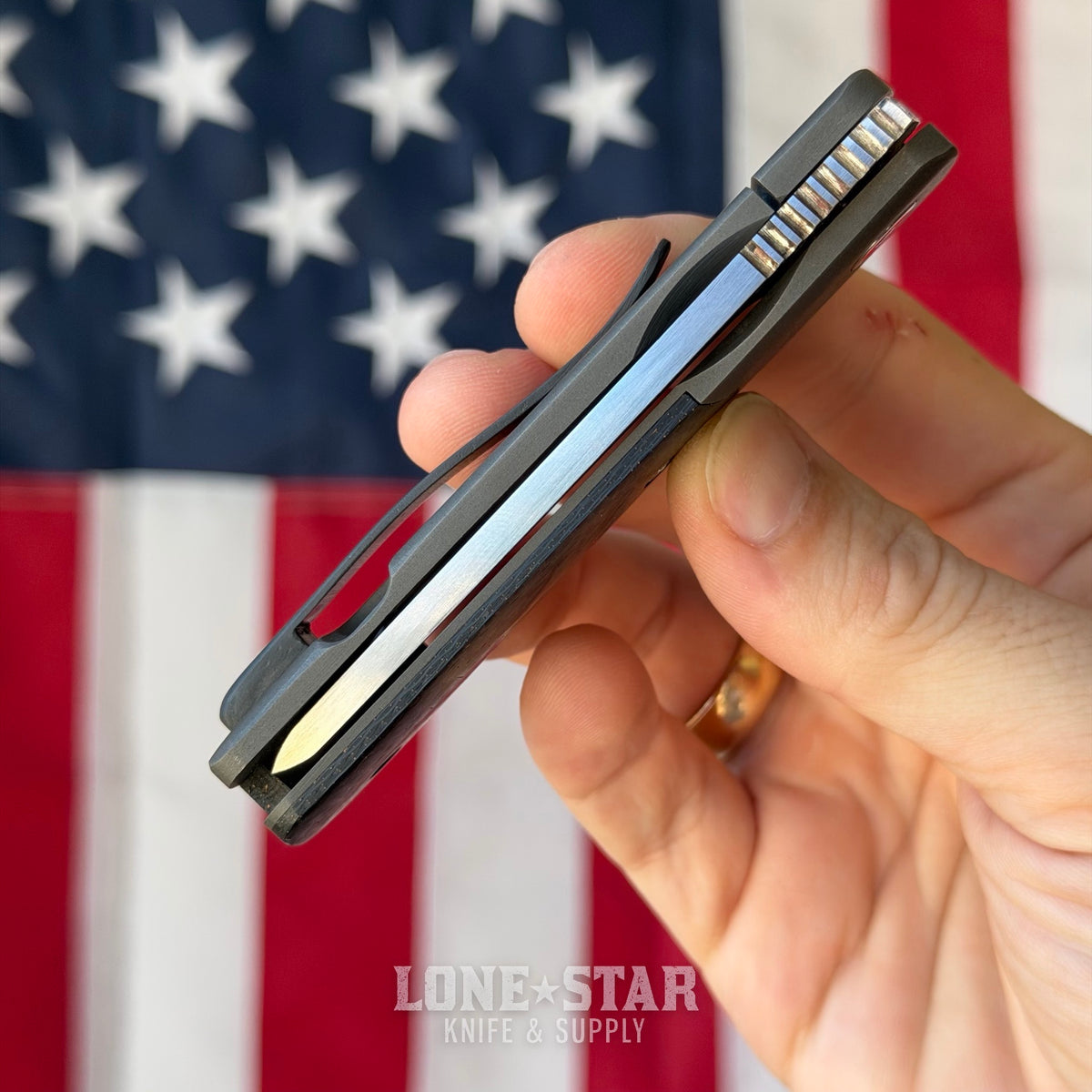 The Back Door: Old Dominion Knifeworks Custom Gent Front Flipper - 3", Bronze Weave Carbon Fiber - Made in USA (Trade In)