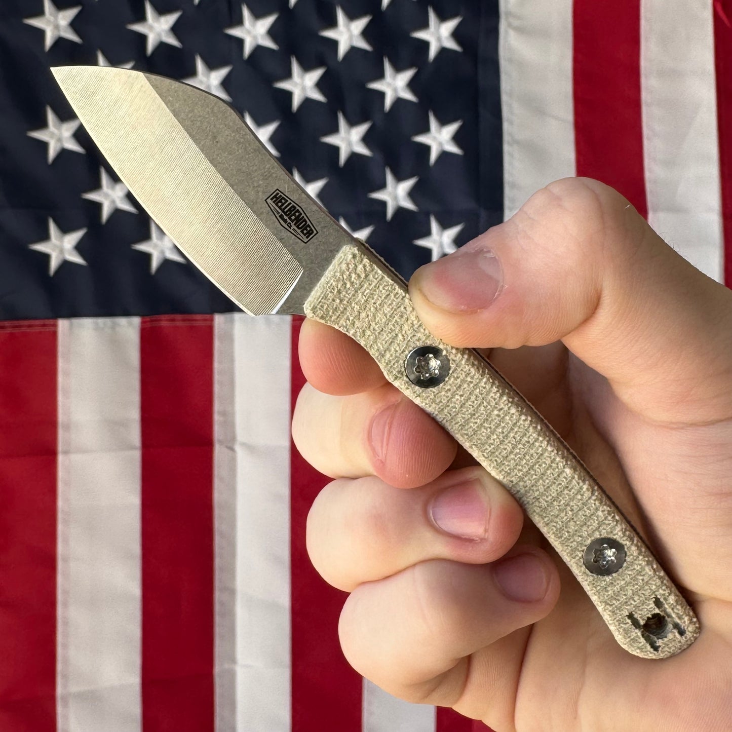 Hellbender Blade Co. Newt 2" Fixed Blade – OD Green Micarta, MagnaCut Satin Sheepsfoot, Kydex Sheath – Made in USA