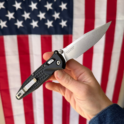 Microtech SOCOM Elite RAM-LOK™ Knife, Stonewash Clip Point Blade, Black Frag Aluminum Handle, 3.8″, Made in USA (160RL-10FR)