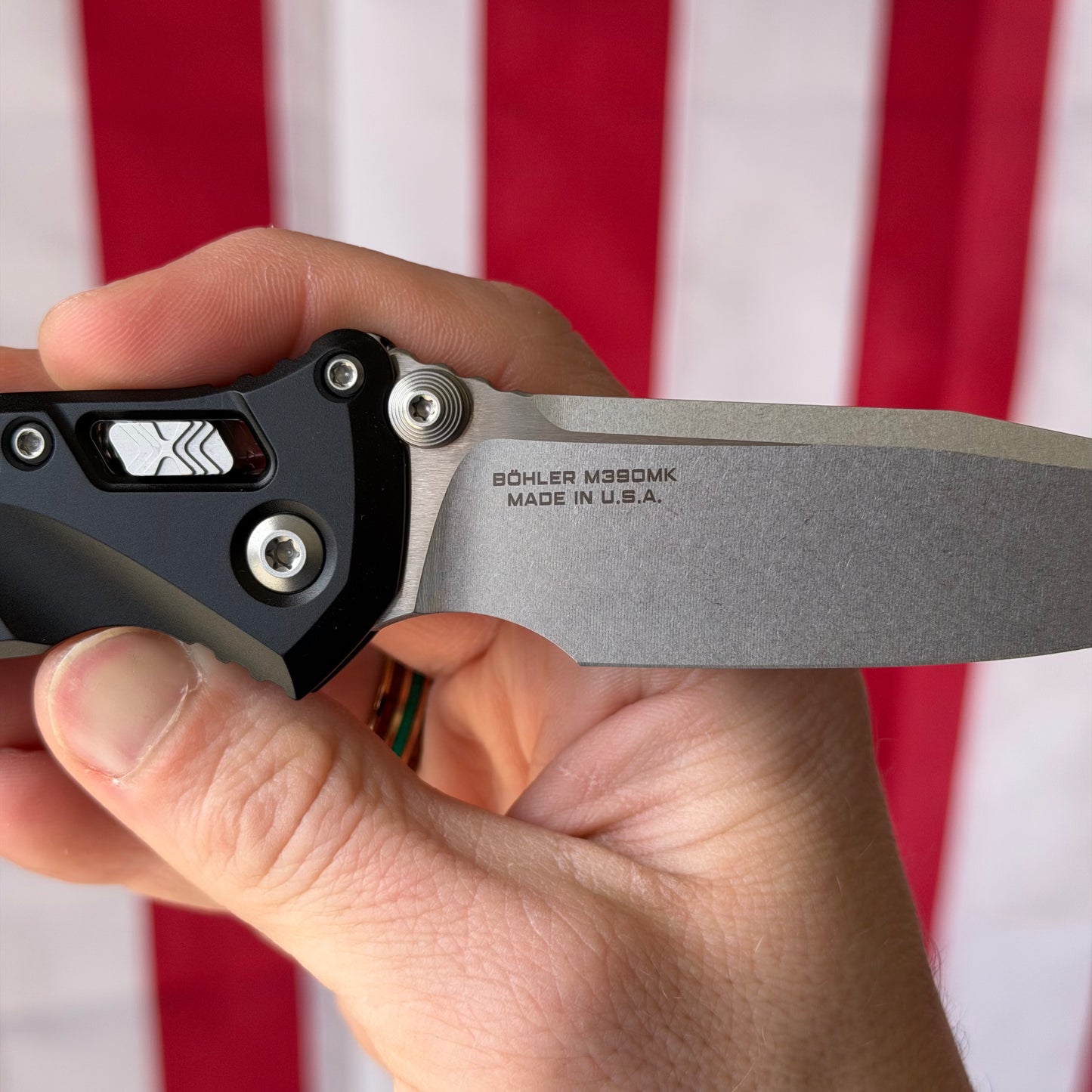 Microtech SOCOM Elite RAM-LOK™ Knife, Stonewash Clip Point Blade, Black Frag Aluminum Handle, 3.8″, Made in USA (160RL-10FR)