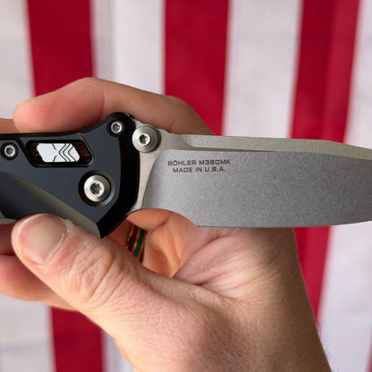 Microtech SOCOM Elite RAM-LOK™ Knife, Stonewash Clip Point Blade, Black Frag Aluminum Handle, 3.8″, Made in USA (160RL-10FR)