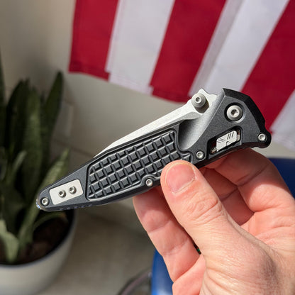 Microtech SOCOM Elite RAM-LOK™ Knife, Stonewash Clip Point Blade, Black Frag Aluminum Handle, 3.8″, Made in USA (160RL-10FR)