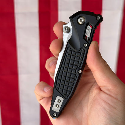 Microtech SOCOM Elite RAM-LOK™ Knife, Partially Serrated Stonewash Clip Point Blade, Black Frag Aluminum Handle, 3.8″, Made in USA (160RL-11FR)