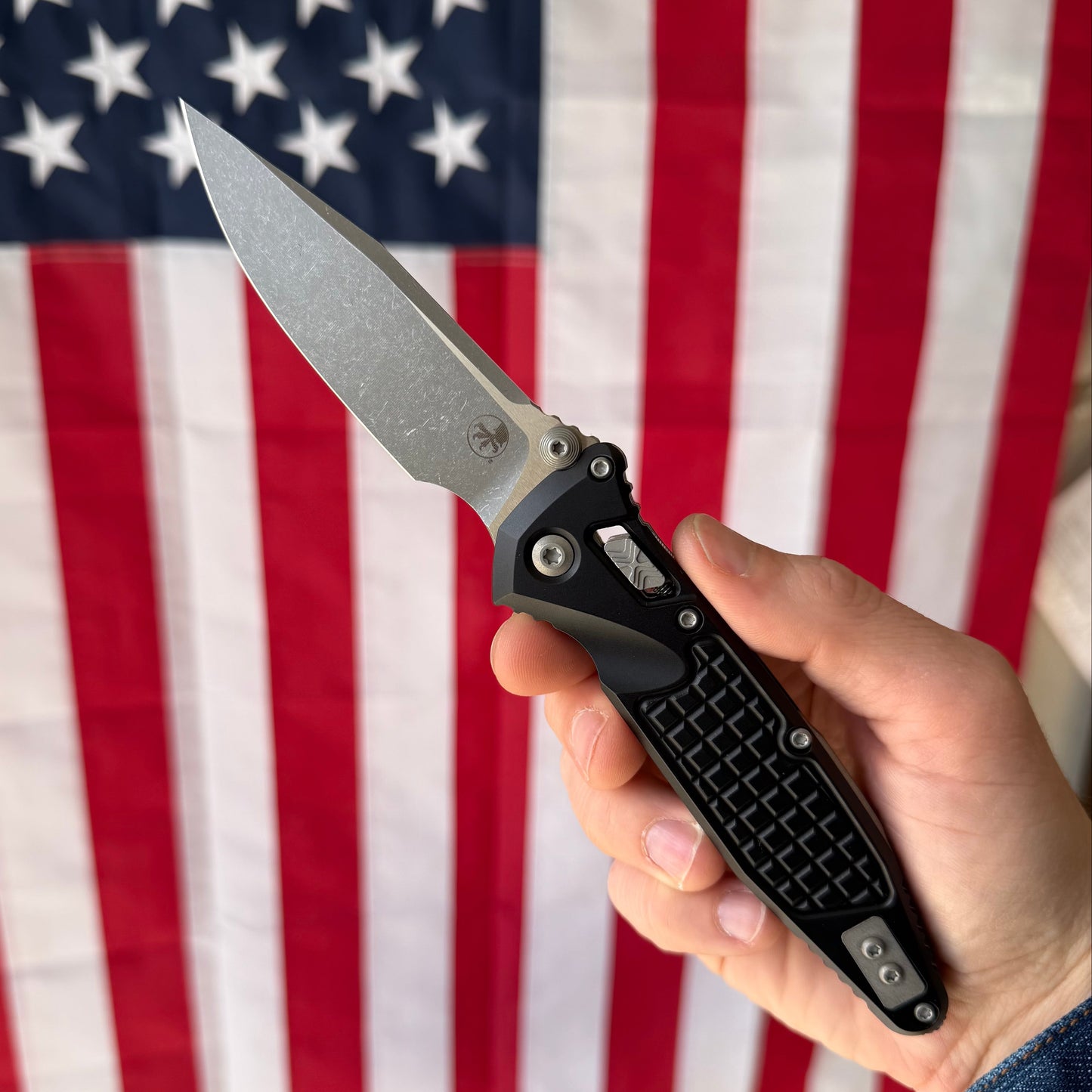 Microtech SOCOM Elite RAM-LOK™ Knife, Apocalyptic® Clip Point Blade, Black Frag Aluminum Handle, 3.8″, Made in USA (160RL-10APFR)