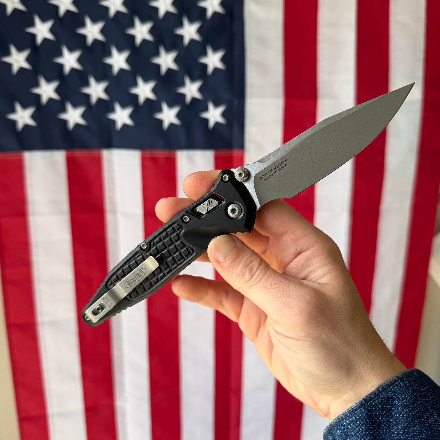 Microtech SOCOM Elite RAM-LOK™ Knife, Apocalyptic® Clip Point Blade, Black Frag Aluminum Handle, 3.8″, Made in USA (160RL-10APFR)