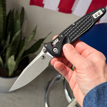 Microtech SOCOM Elite RAM-LOK™ Knife, Apocalyptic® Clip Point Blade, Black Frag Aluminum Handle, 3.8″, Made in USA (160RL-10APFR)