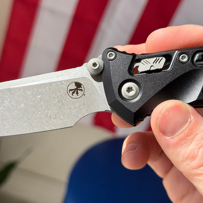 Microtech SOCOM Elite RAM-LOK™ Knife, Apocalyptic® Clip Point Blade, Black Frag Aluminum Handle, 3.8″, Made in USA (160RL-10APFR)