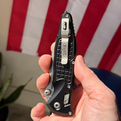 Microtech SOCOM Elite RAM-LOK™ Knife, Apocalyptic® Clip Point Blade, Black Frag Aluminum Handle, 3.8″, Made in USA (160RL-10APFR)